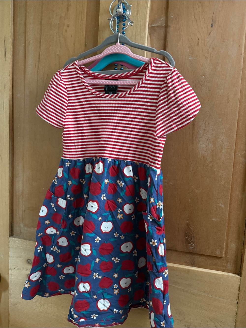 Cynthia Rowley Red & Blue Striped Bodice Apple-Print Dress
